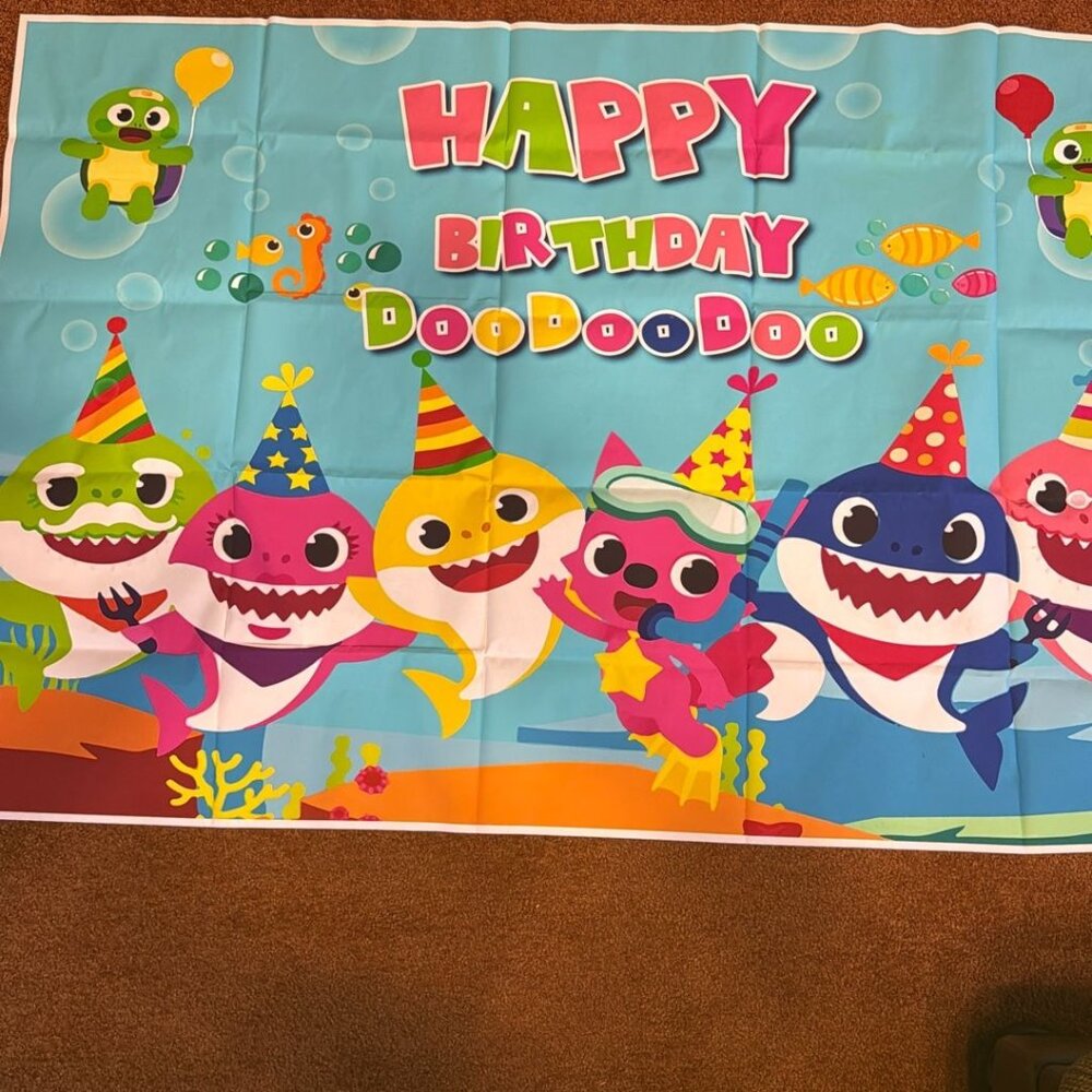 Baby Shark Back Drop 40x60 Inches And Table Cloth